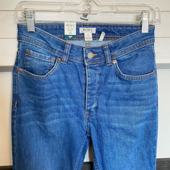 ROXY mid rise skinny denim jeans size 25 button down - Picture 5 of 13